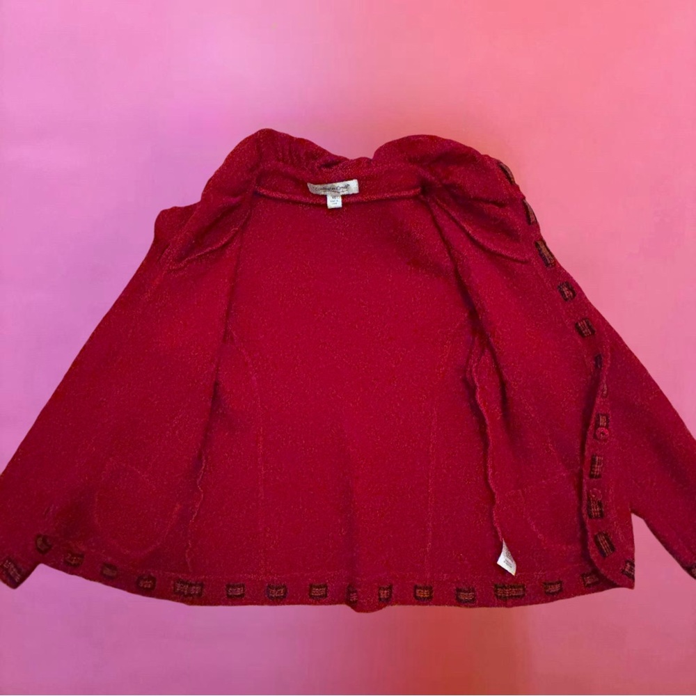 Vintage 90s Y2K Red Wool Button-Up Jacket Cardigan w/ Black Plaid Trim - XS - Picture 8 of 14